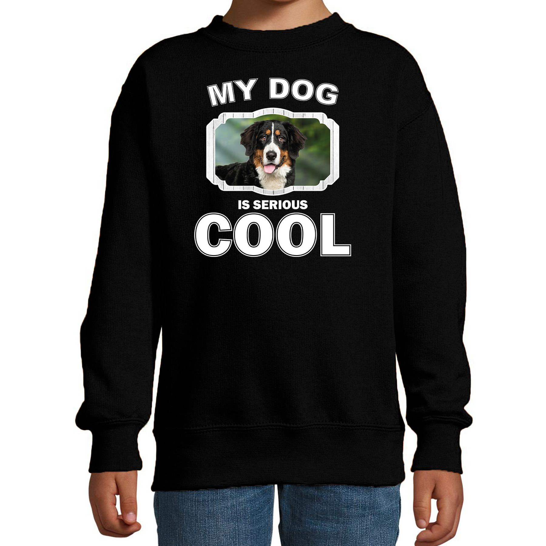 Berner sennen honden trui-sweater my dog is serious cool zwart voor kinderen
