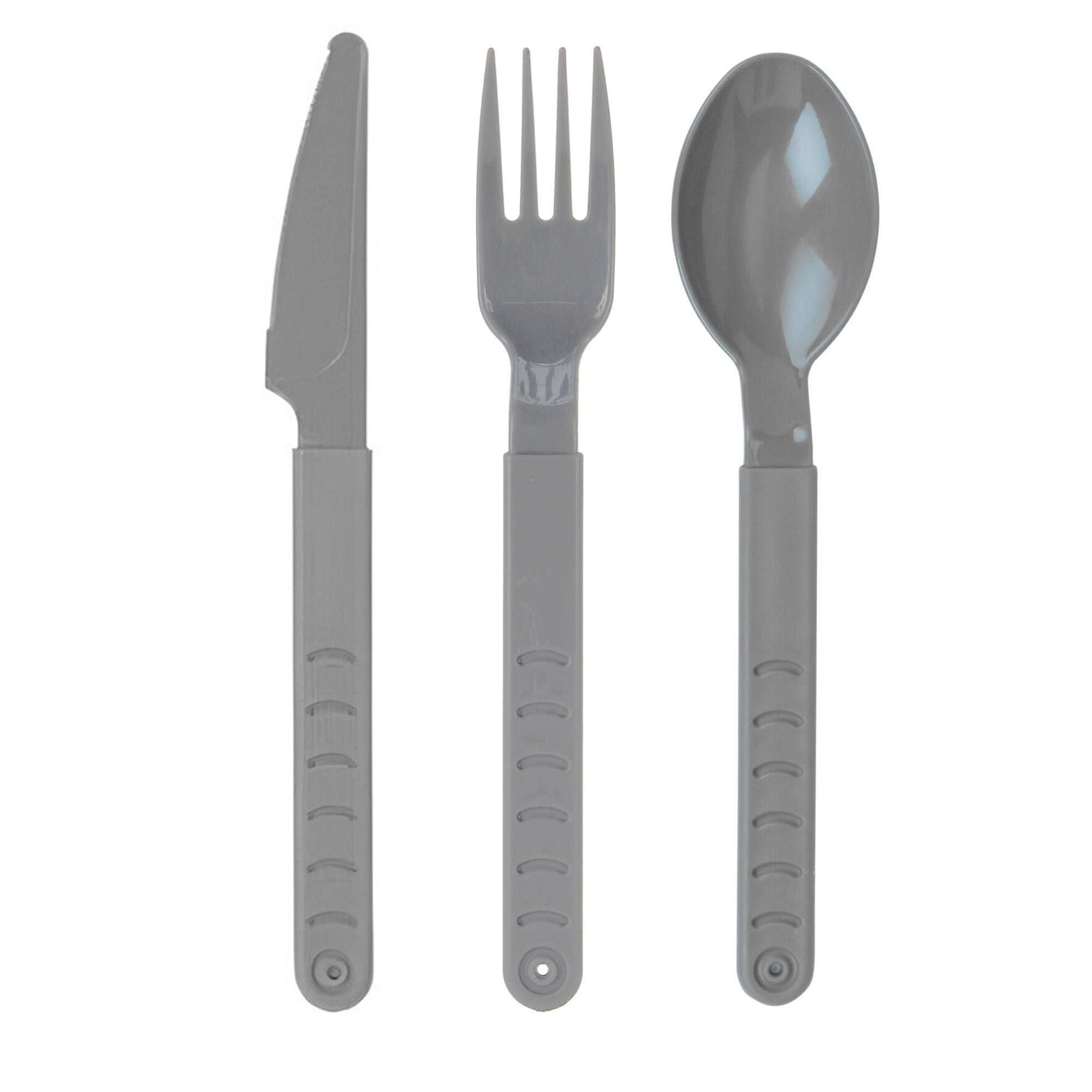 Bestek set 3-delig 30x stuks messen-vorken-lepels grijs kunststof 18 cm