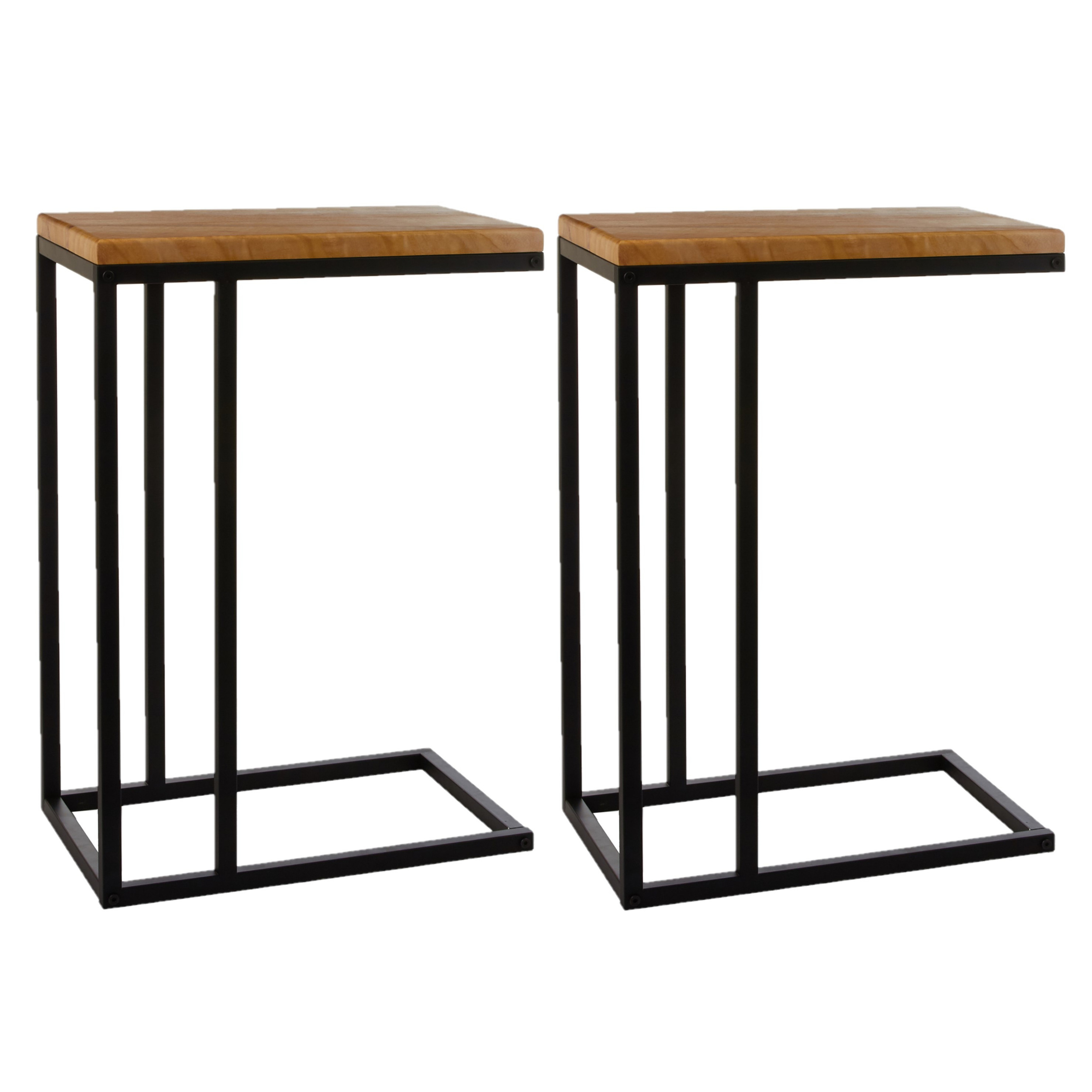 Bijzettafels-banktafels Oskar 2x vierkant hout-metaal zwart 46 x 30 x 66 cm
