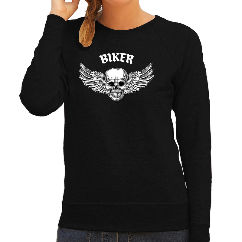Biker fashion sweater motorrijder zwart voor dames