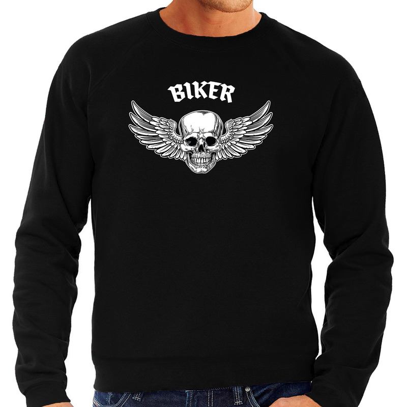 Biker fashion sweater motorrijder zwart voor heren