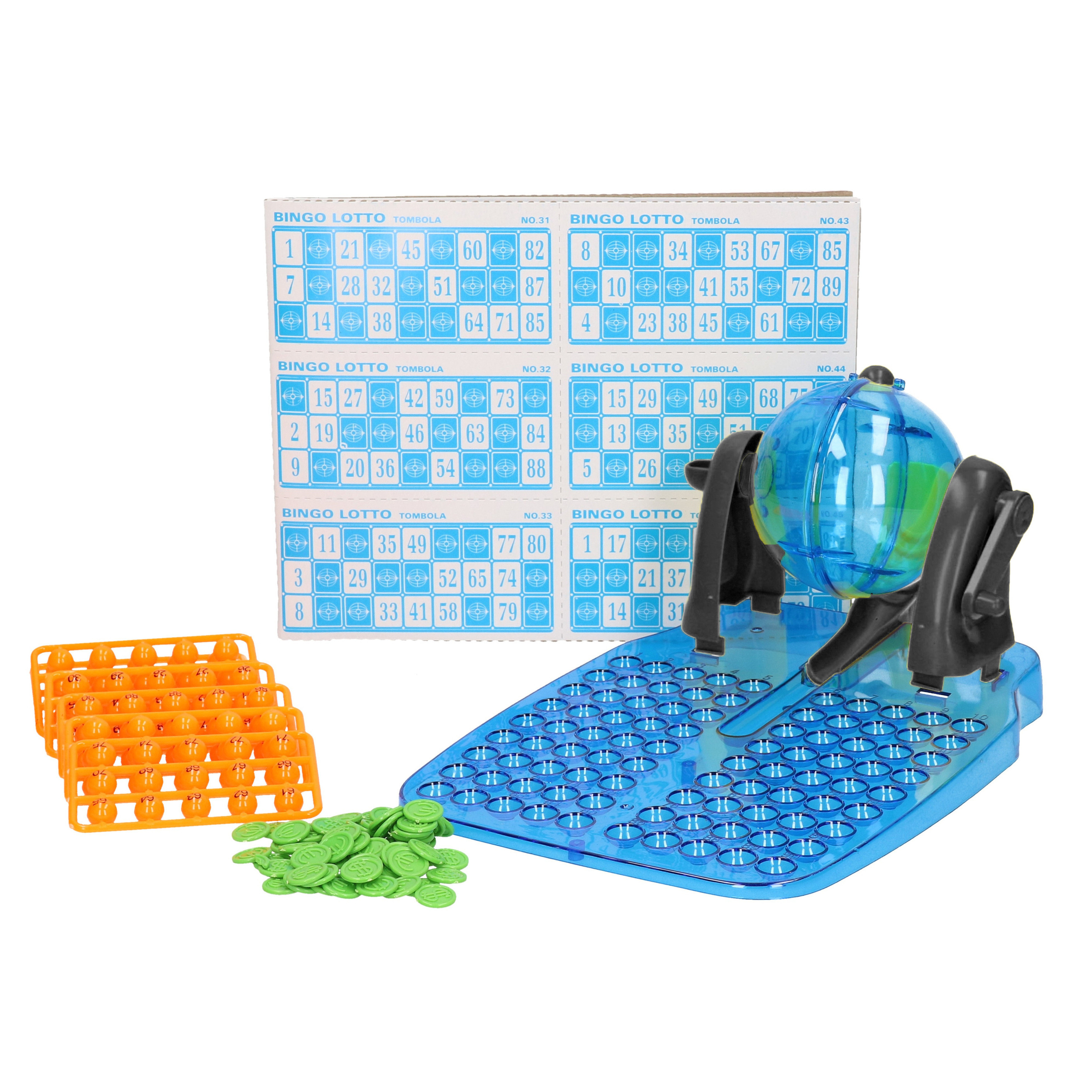Bingo spel-Bingomolen blauw-zwart complete set nummers 1-90 48 kaarten