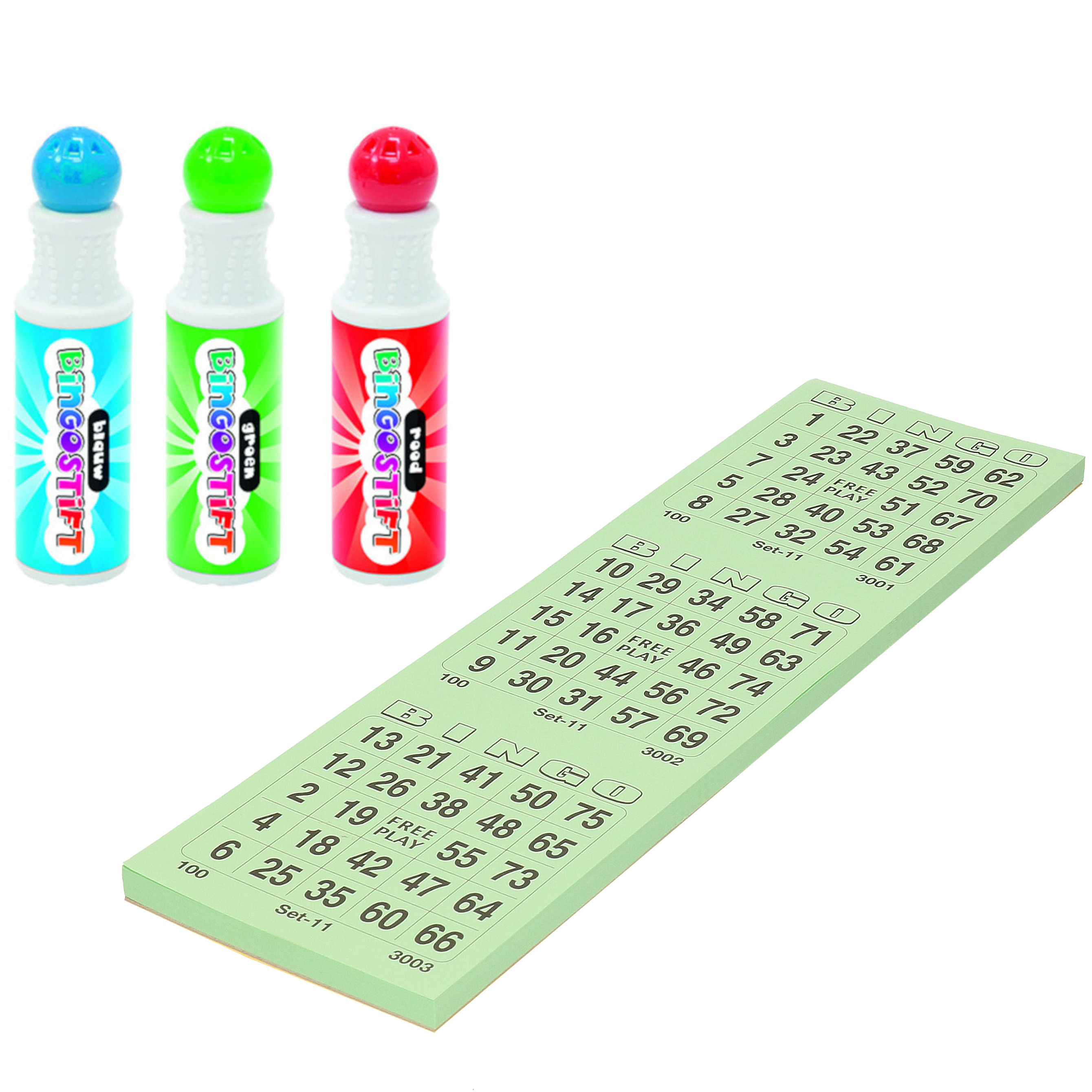 Grafix - Bingo set - 3x bingostiften en 100x Bingokaarten nummers 1-75