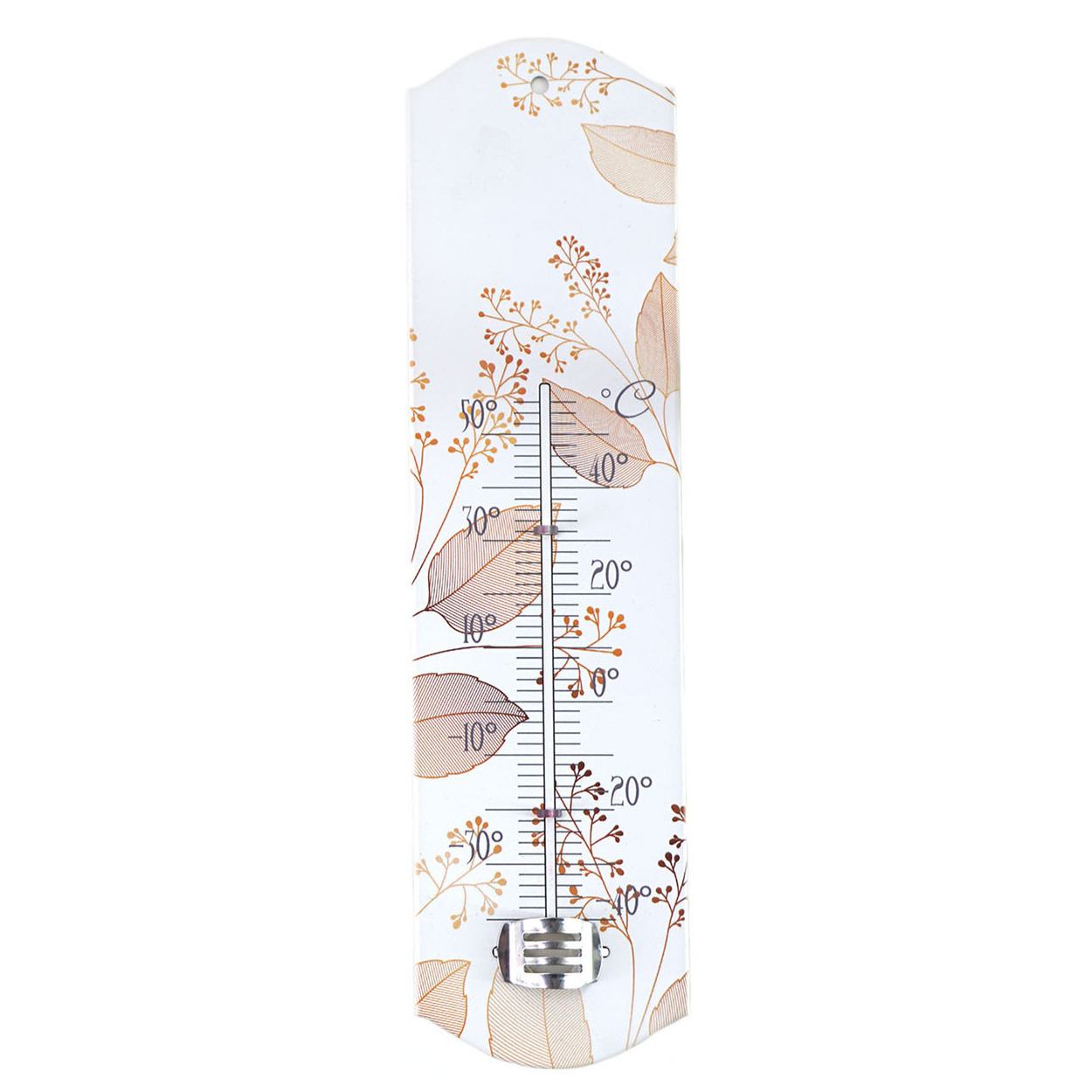 Binnen-buiten thermometer met lentebloemen print beige metaal 29 x 6.5 cm