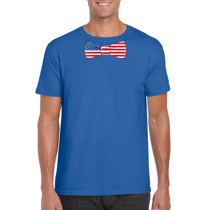 Blauw t-shirt met Amerika vlag strikje heren