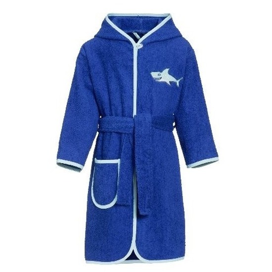 Blauwe badjas/ochtendjas haai borduursel voor kinderen
