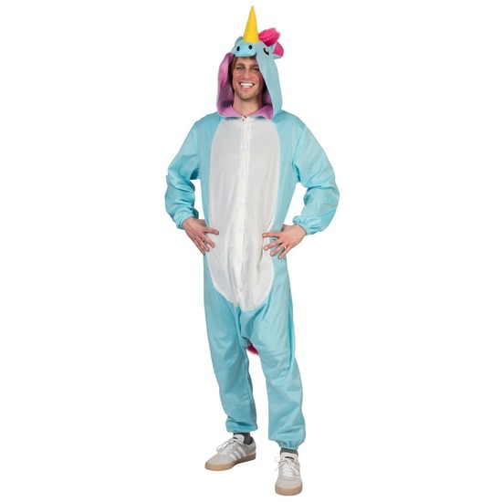 Blauwe eenhoorn dieren onesie/kostuum voor heren