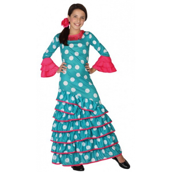 Blauwe Flamenco jurk voor meiden