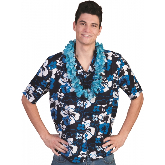 Blauwe Hawaii thema verkleed blouse overhemd Honolulu
