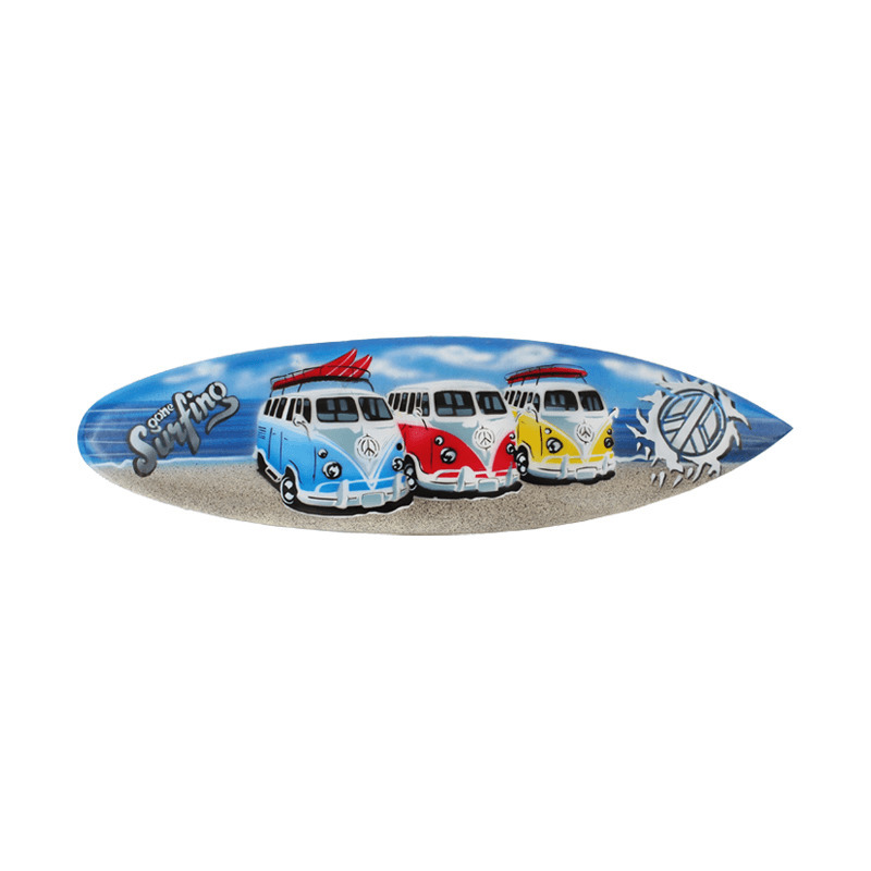 Blauwe surfplank-surfboard wanddecoratie-muurdecoratie met VW busjes Gone Surfing 50 cm