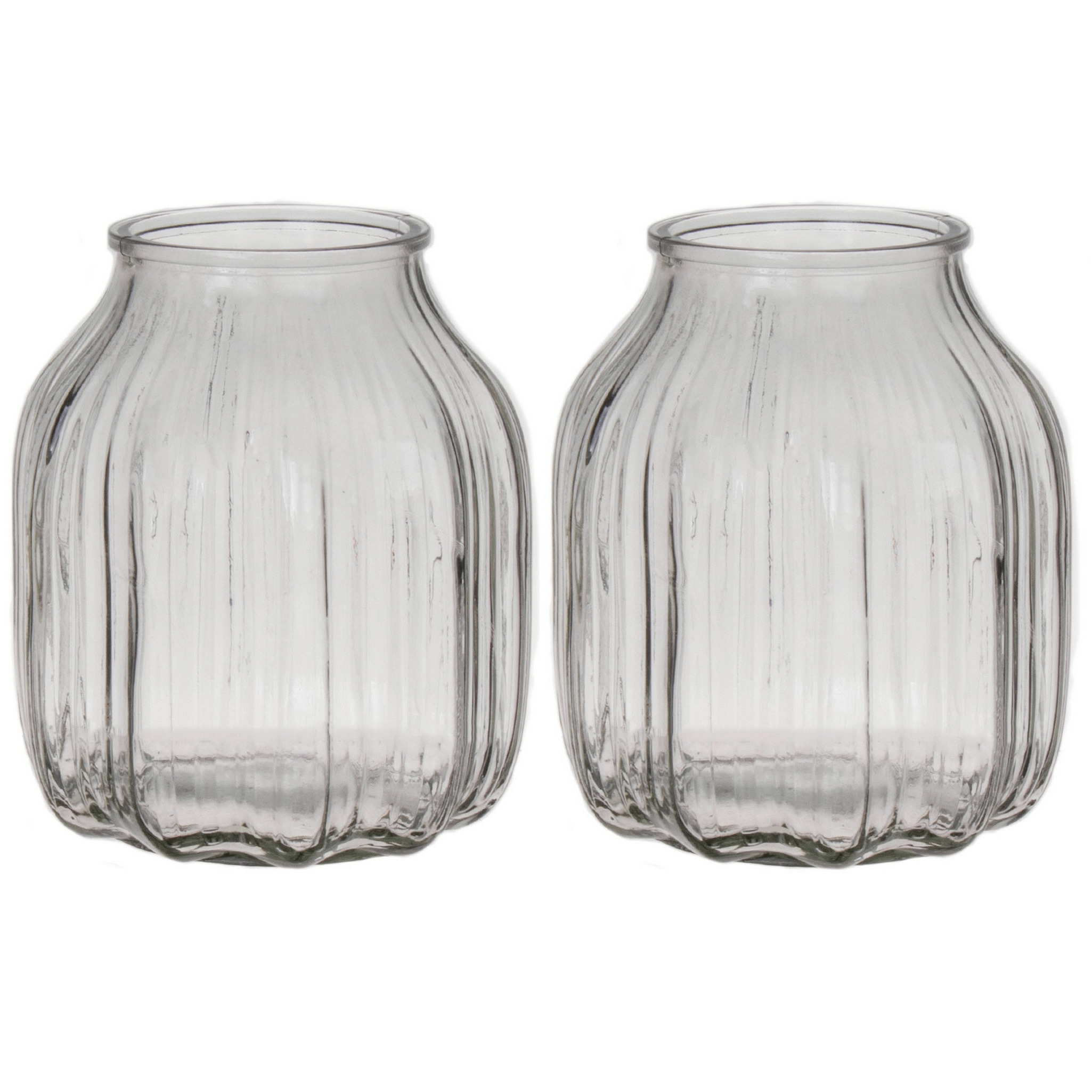 Bellatio Design Bloemenvaas klein - 2x - helder transparant glas - D14 x H16 cm - vaas