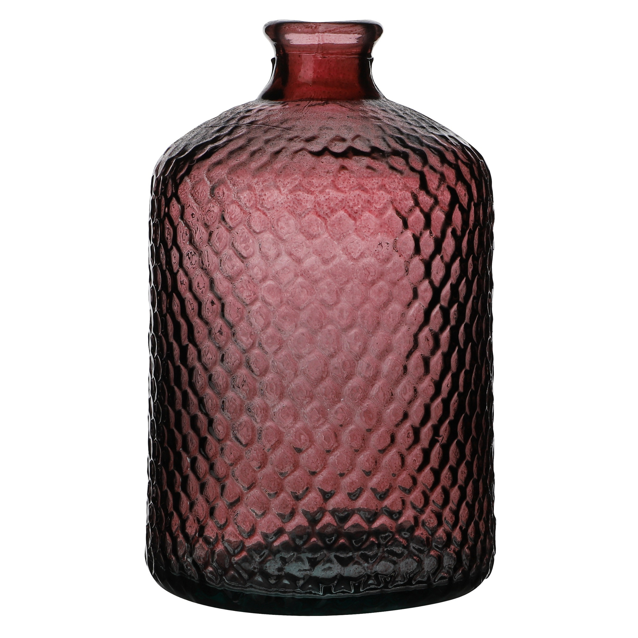 Bloemenvaas Scubs Bottle robijn rood geschubt transparant glas D18 x H31 cm Fles vazen