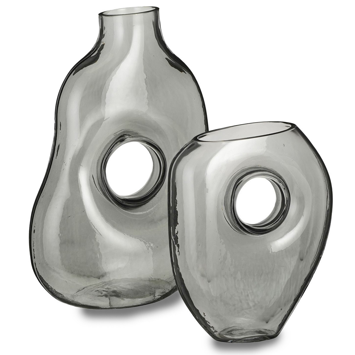 Bloemenvazen Jay 2-delig grijs transparant glas decoratieve vaas