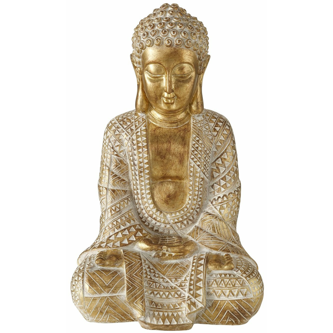 Deco by Boltze Boeddha beeld Jarven - binnen/buiten - kunststeen - antiek goud - 24 x 20 x cm -