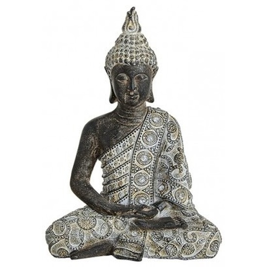 Boeddha beeldje grijs/zwart 24 cm woondecoratie -
