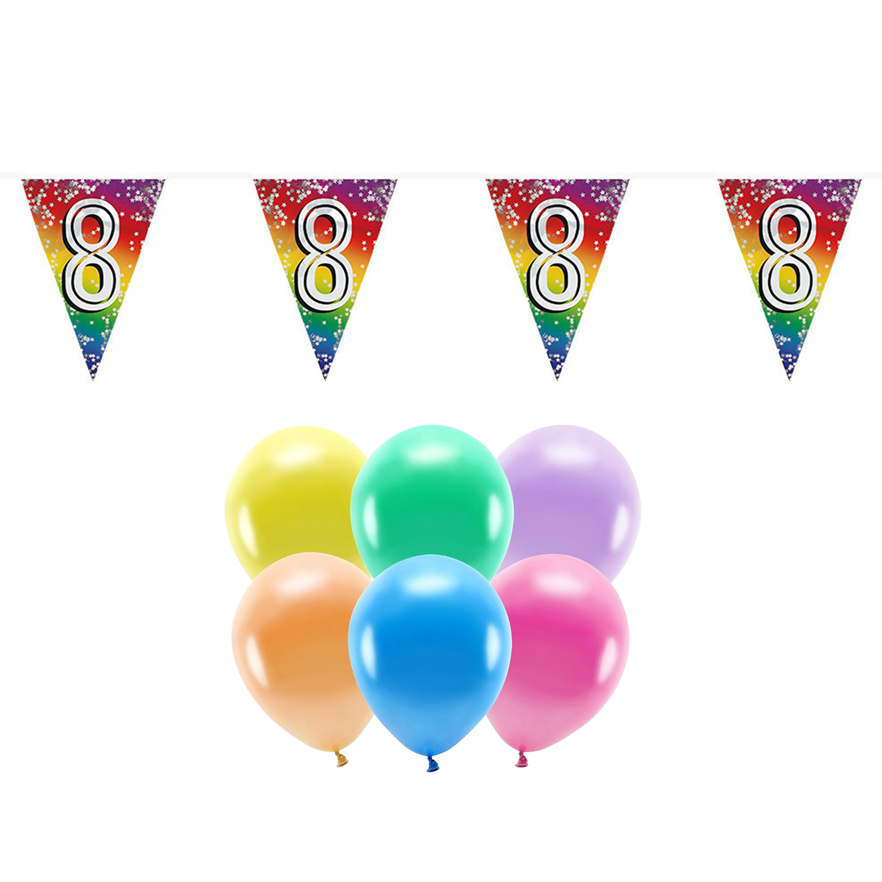 Boland Party 8e jaar verjaardag feest versieringen - Ballonnen en vlaggetjes