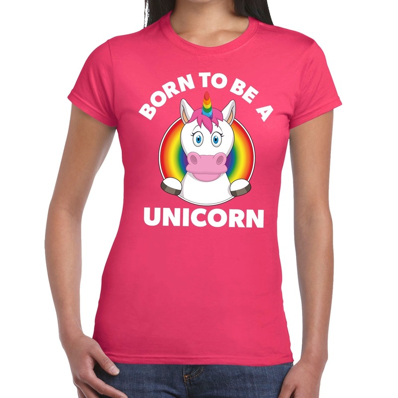 Born to be a unicorn gay pride t-shirt roze dames S -