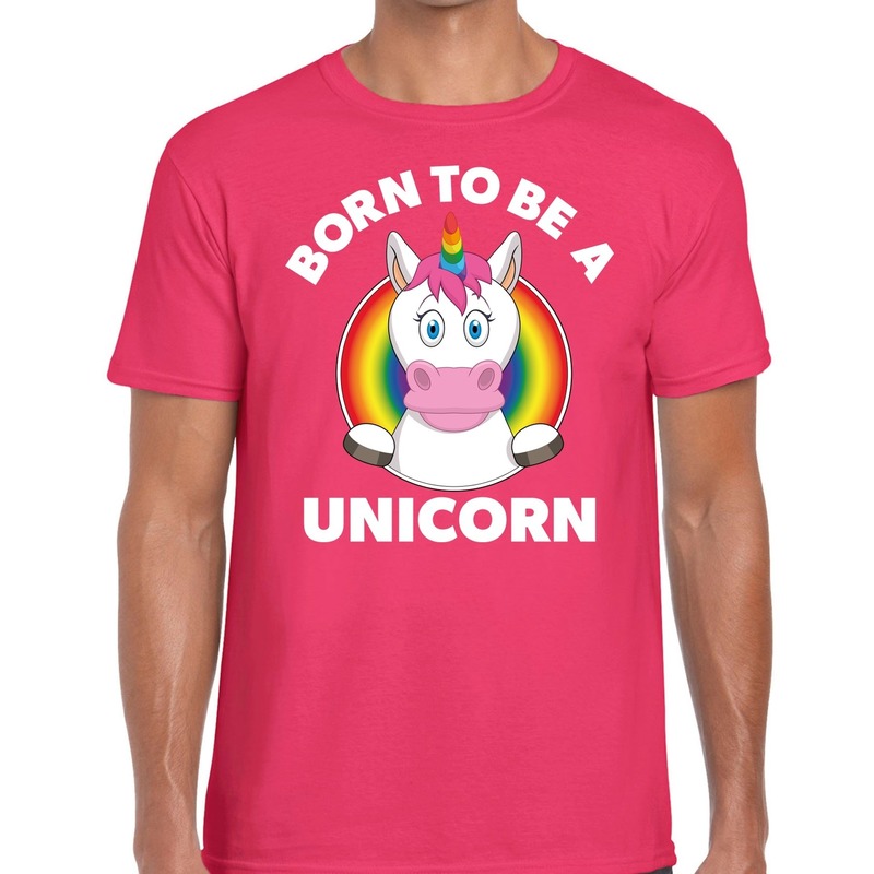 Born to be a unicorn gay pride t-shirt roze heren S -