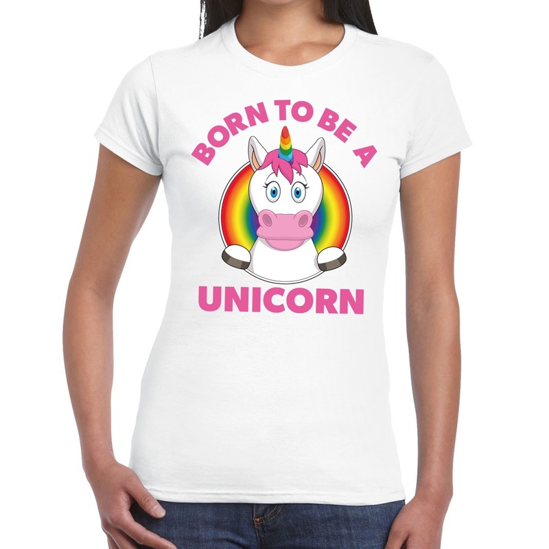 Born to be a unicorn gay pride t-shirt wit dames L -