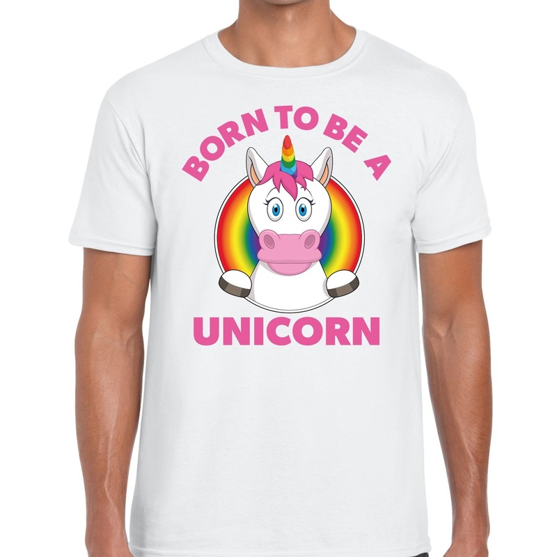 Born to be a unicorn gay pride t-shirt wit heren 2XL -