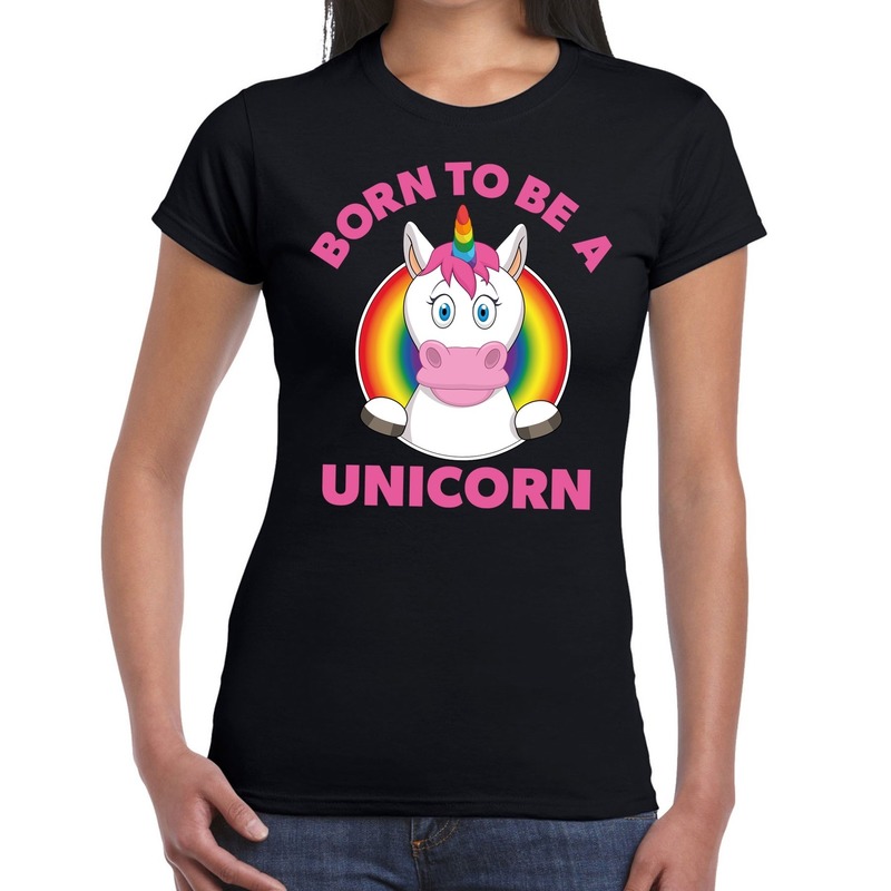 Born to be a unicorn gay pride t-shirt zwart dames XL -