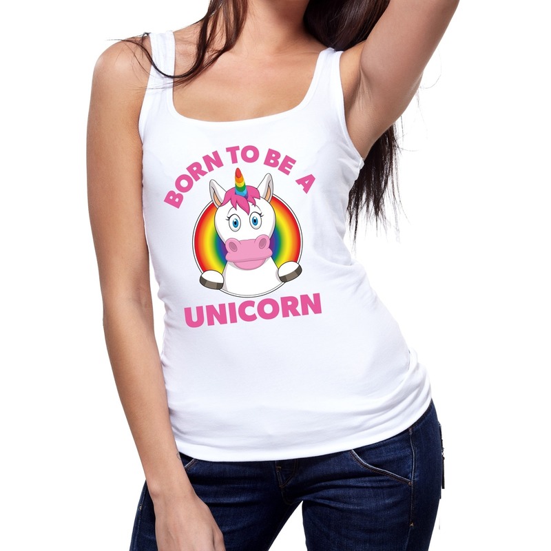 Born to be a unicorn gay pride tanktop wit dames S -