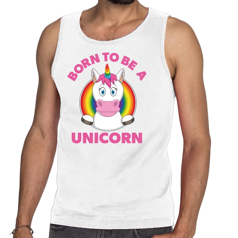 Born to be a unicorn gay pride tanktop wit heren S -