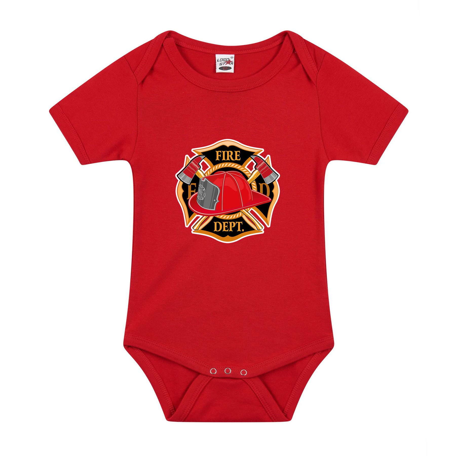 Brandweer embleem verkleed-cadeau baby rompertje rood jongen-meisje