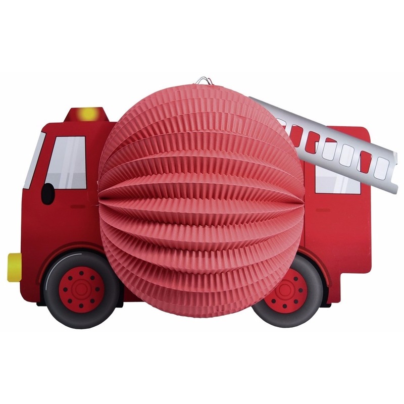 Brandweerauto lampion rood 20 cm