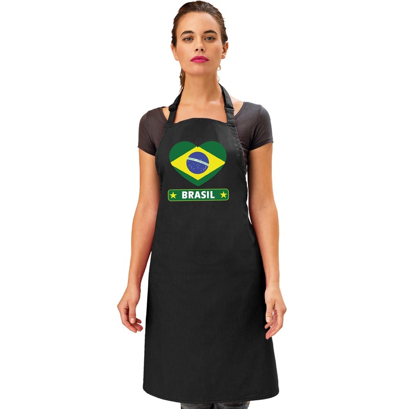Brazilie hart vlag barbecueschort/ keukenschort zwart