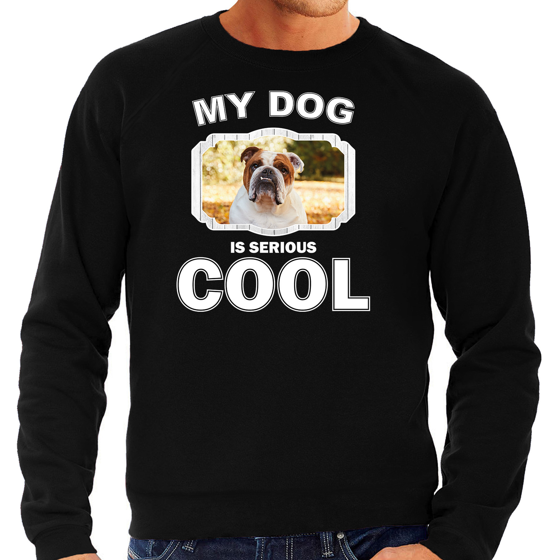 Britse bulldog honden sweater-trui my dog is serious cool zwart voor heren