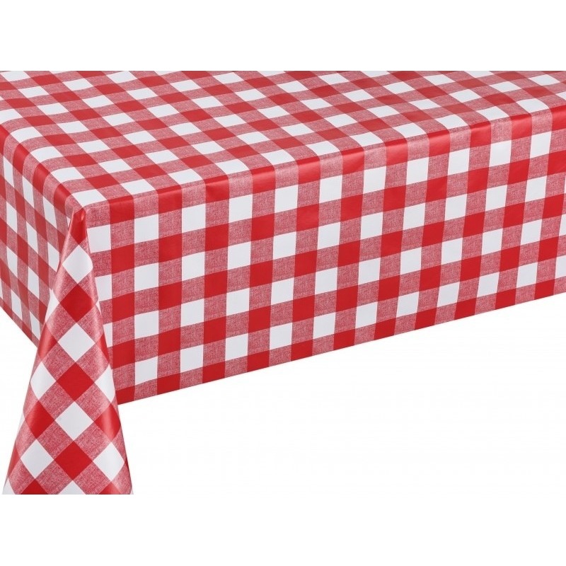 Buiten tafelkleed-tafelzeil boeren ruit rood-wit 140 x 250 cm