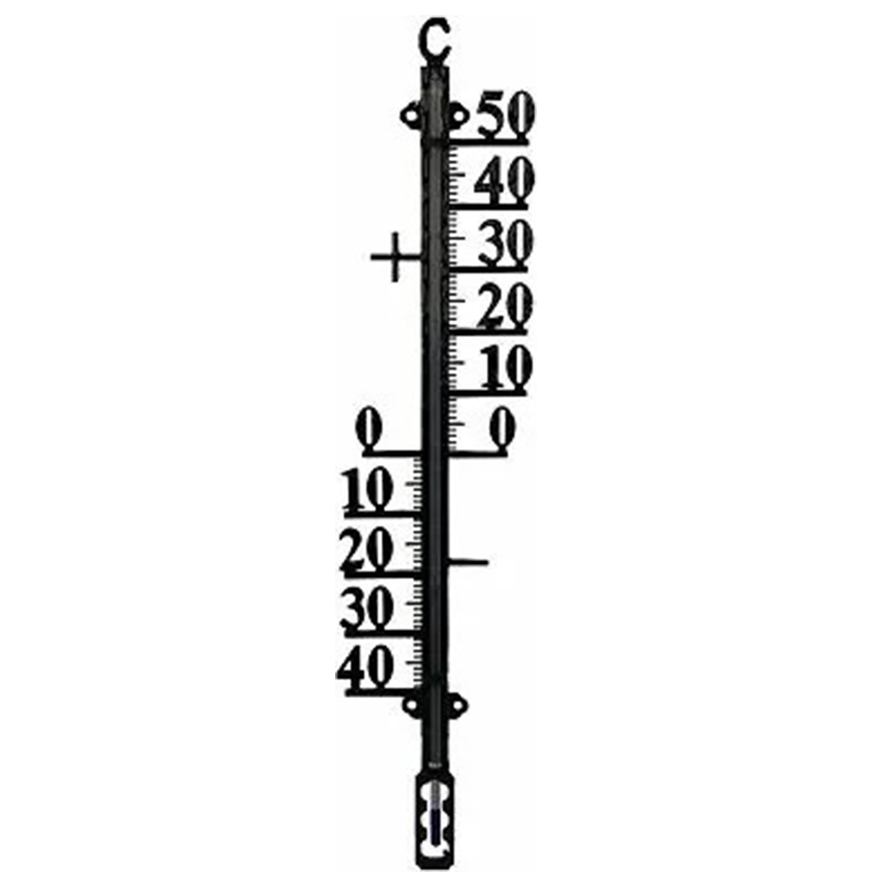 Buitenthermometer metaal 38 cm zwart