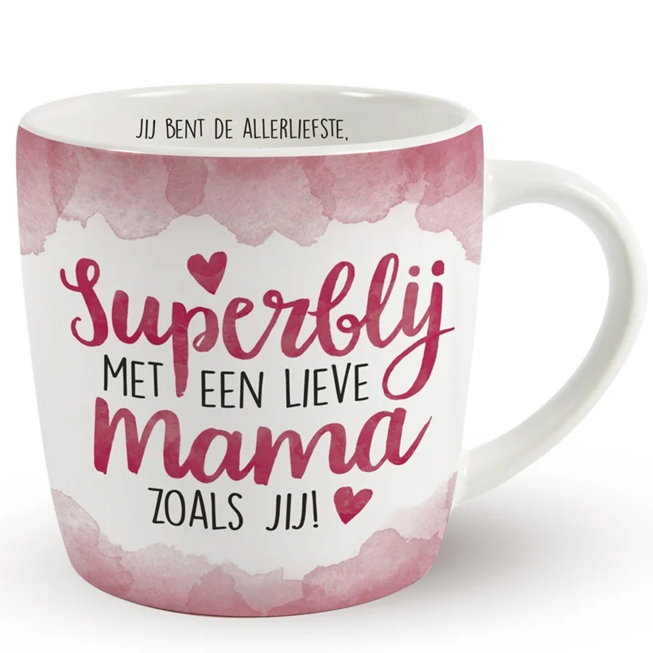 Cadeau koffie-thee mok moeder wit-roze lieve mama porselein Moederdag