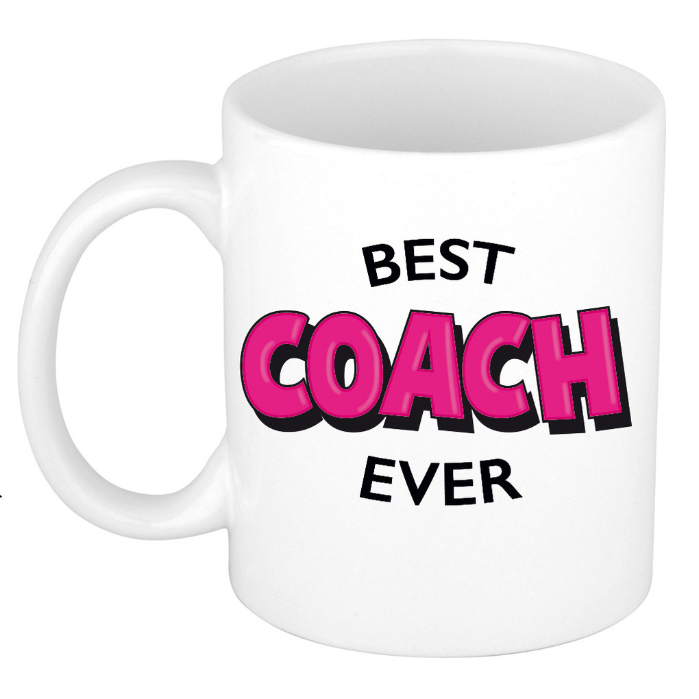 Cadeau koffie-thee mok voor coach-trainer roze trotse coach keramiek 300 ml