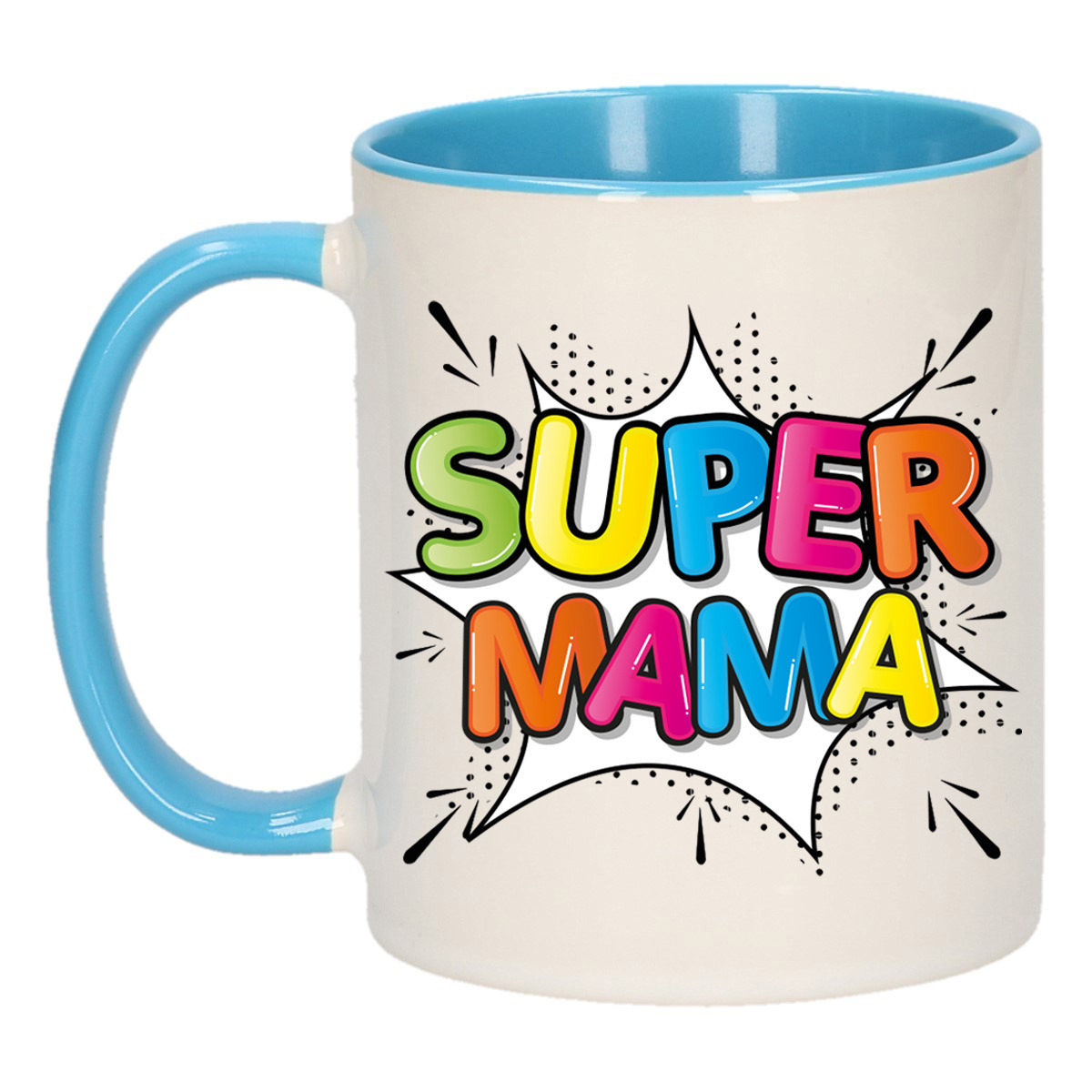 Cadeau koffie-thee mok voor mama blauw super mama keramiek 300 ml Moederdag