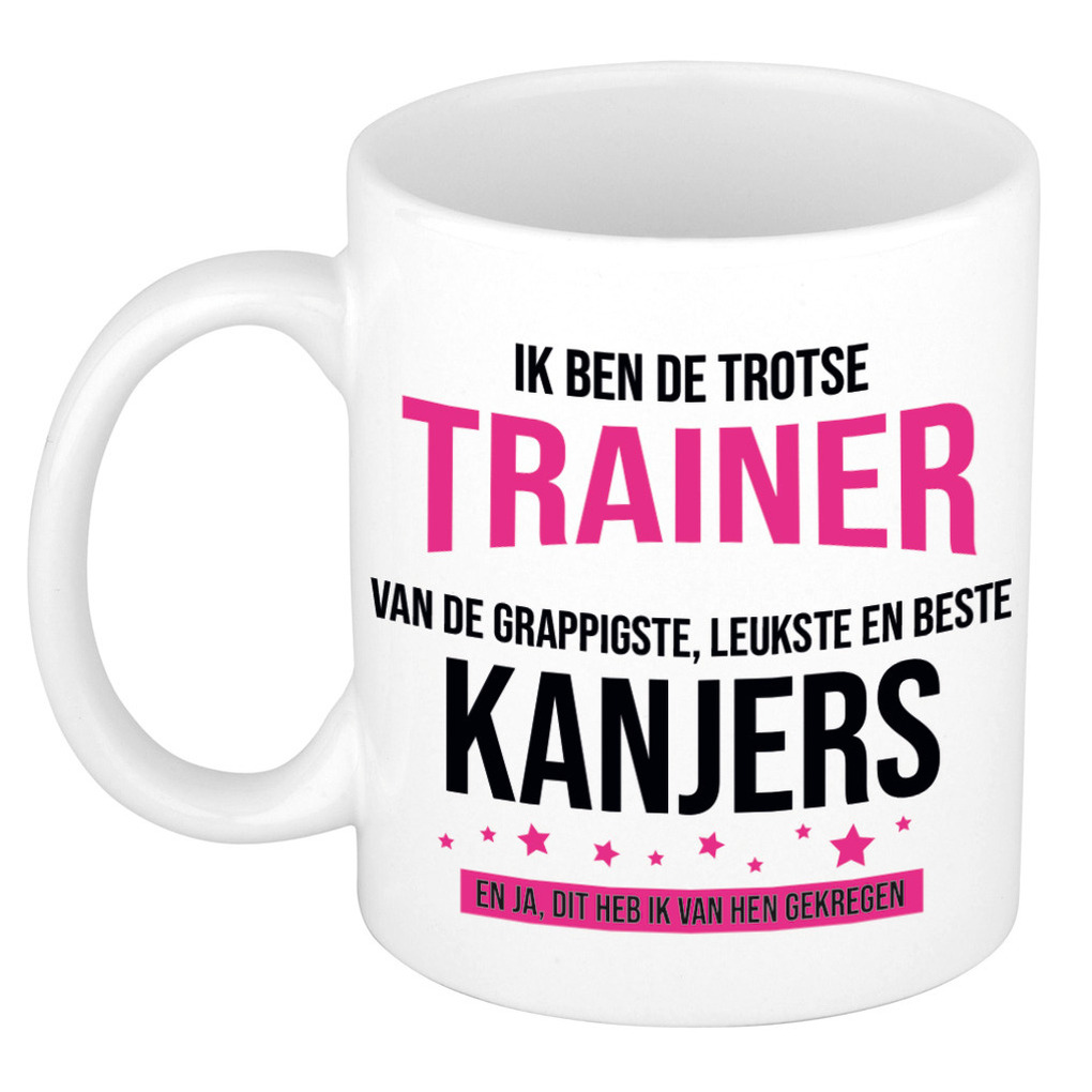 Cadeau koffie-thee mok voor trainer-coach roze trotse trainer keramiek 300 ml