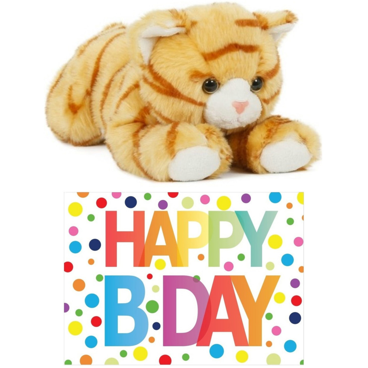 Cadeau setje pluche rood-witte kat-poes knuffel 25 cm met Happy Birthday wenskaart