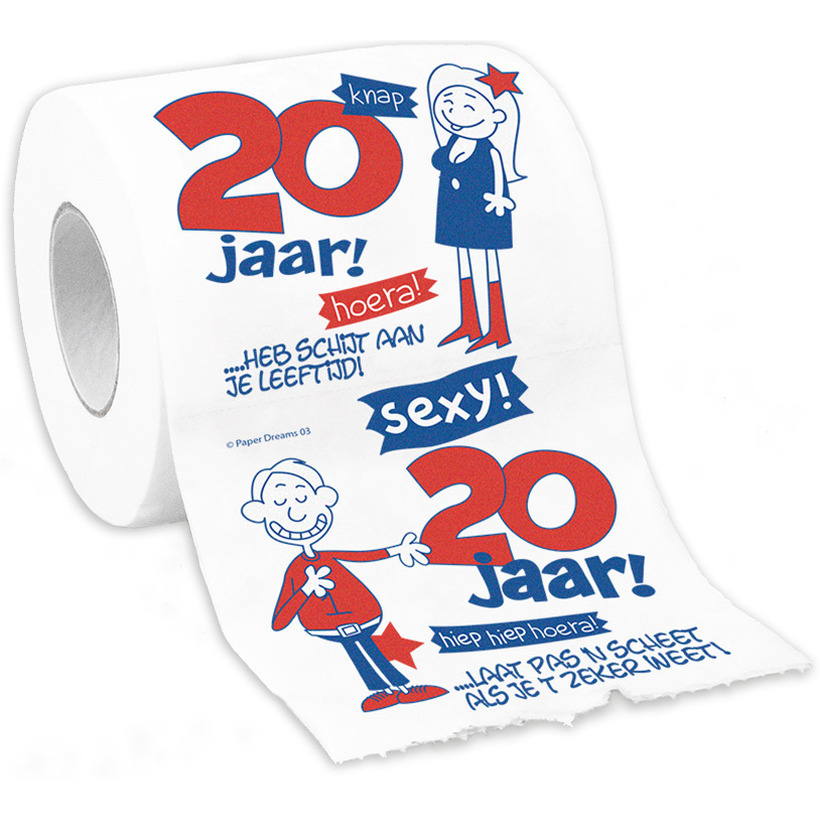 Cadeau toiletpapier rol 20 jaar verjaardag versiering-decoratie