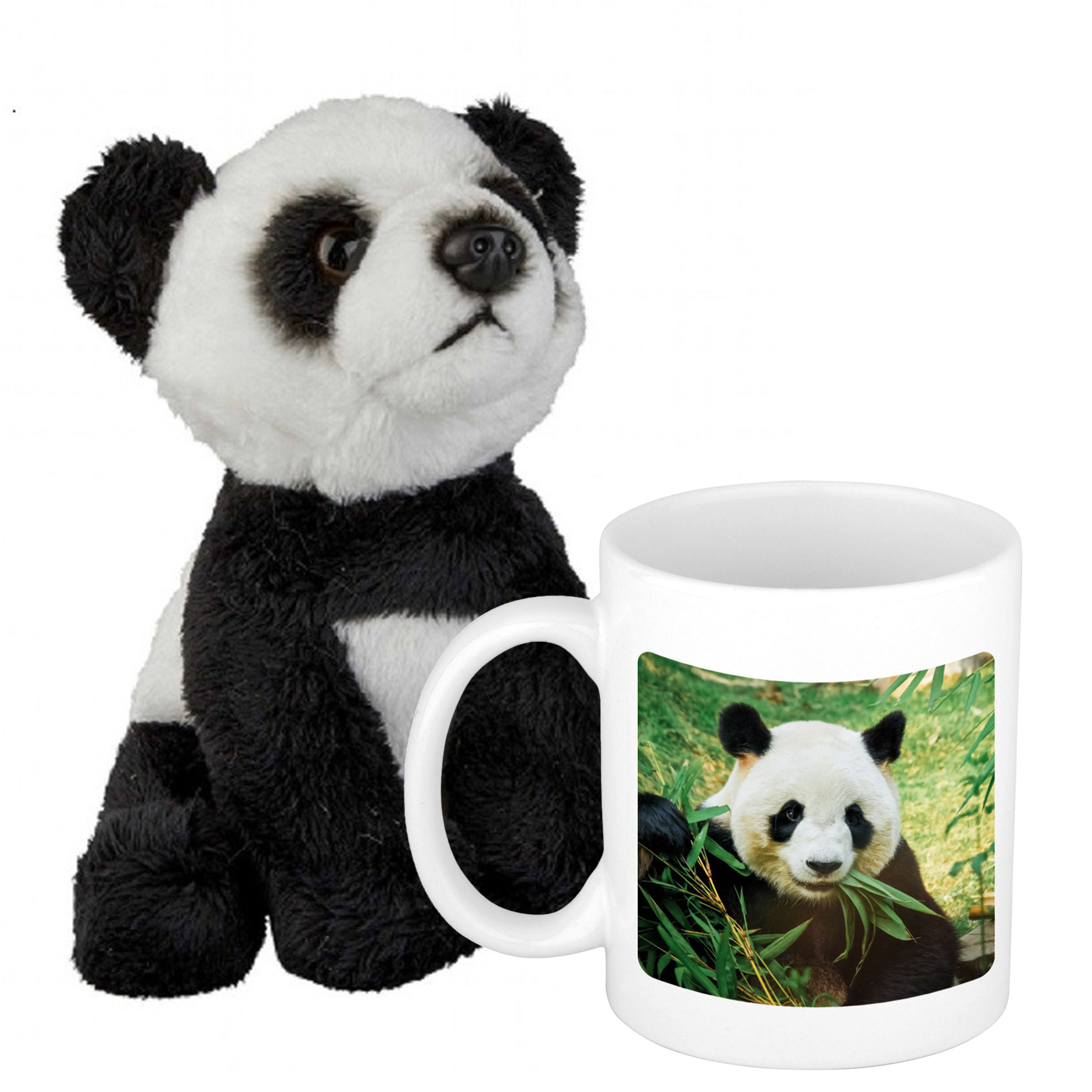 Cadeauset kind Panda knuffel 15 cm en Drinkbeker-mol Panda 300 ml