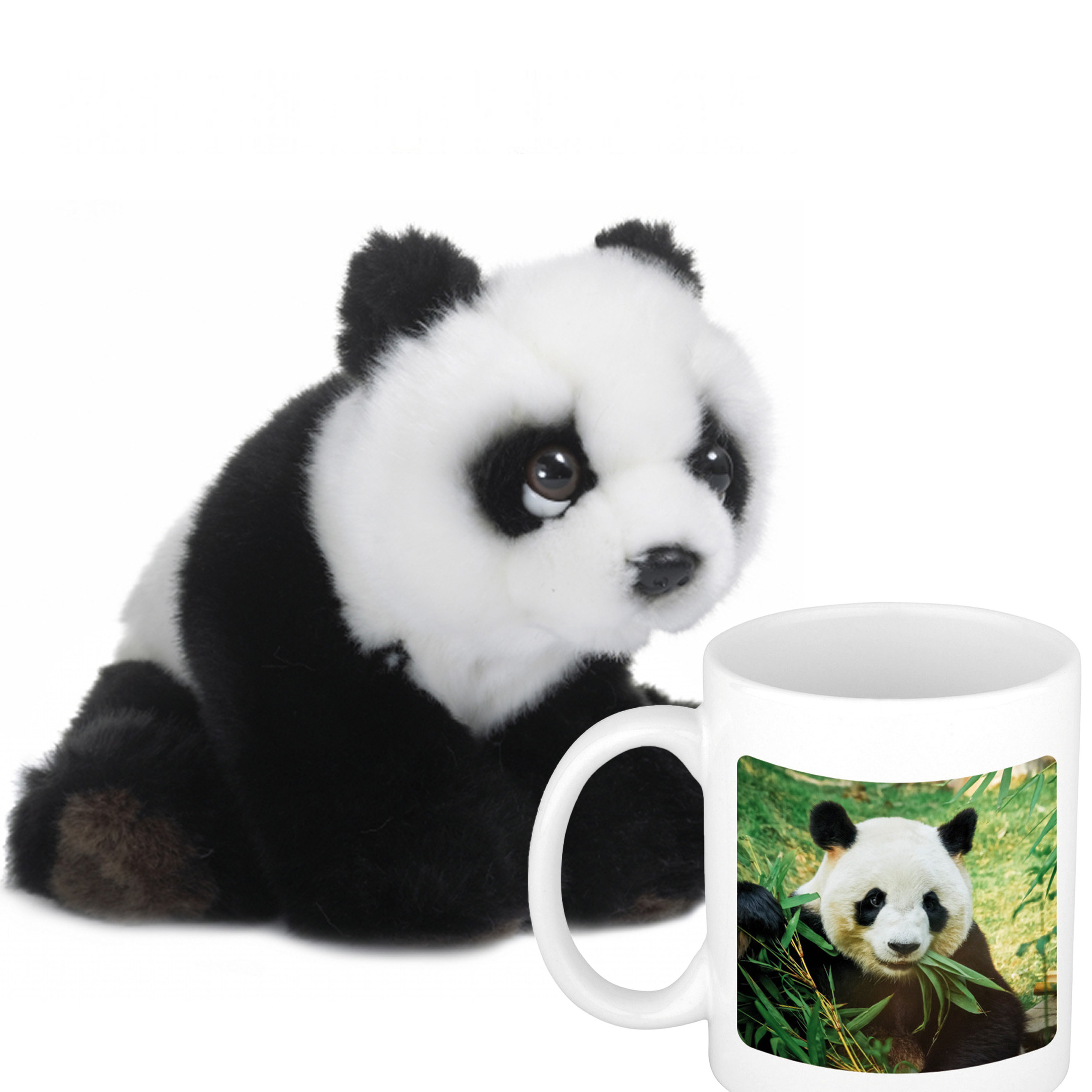 Cadeauset kind Panda knuffel 15 cm en Drinkbeker-mol Panda 300 ml