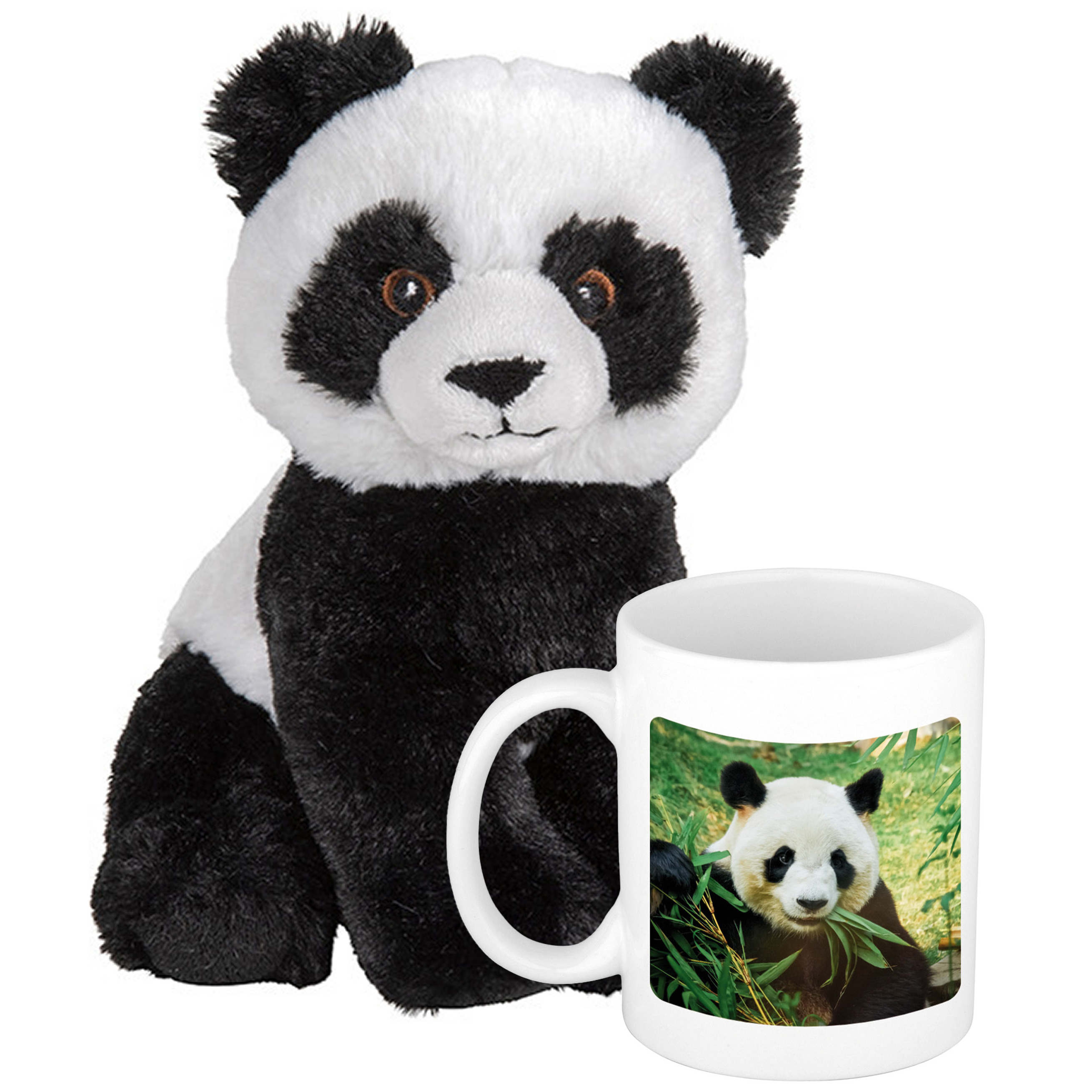 Cadeauset kind Panda knuffel 19 cm en Drinkbeker-mol Panda 300 ml