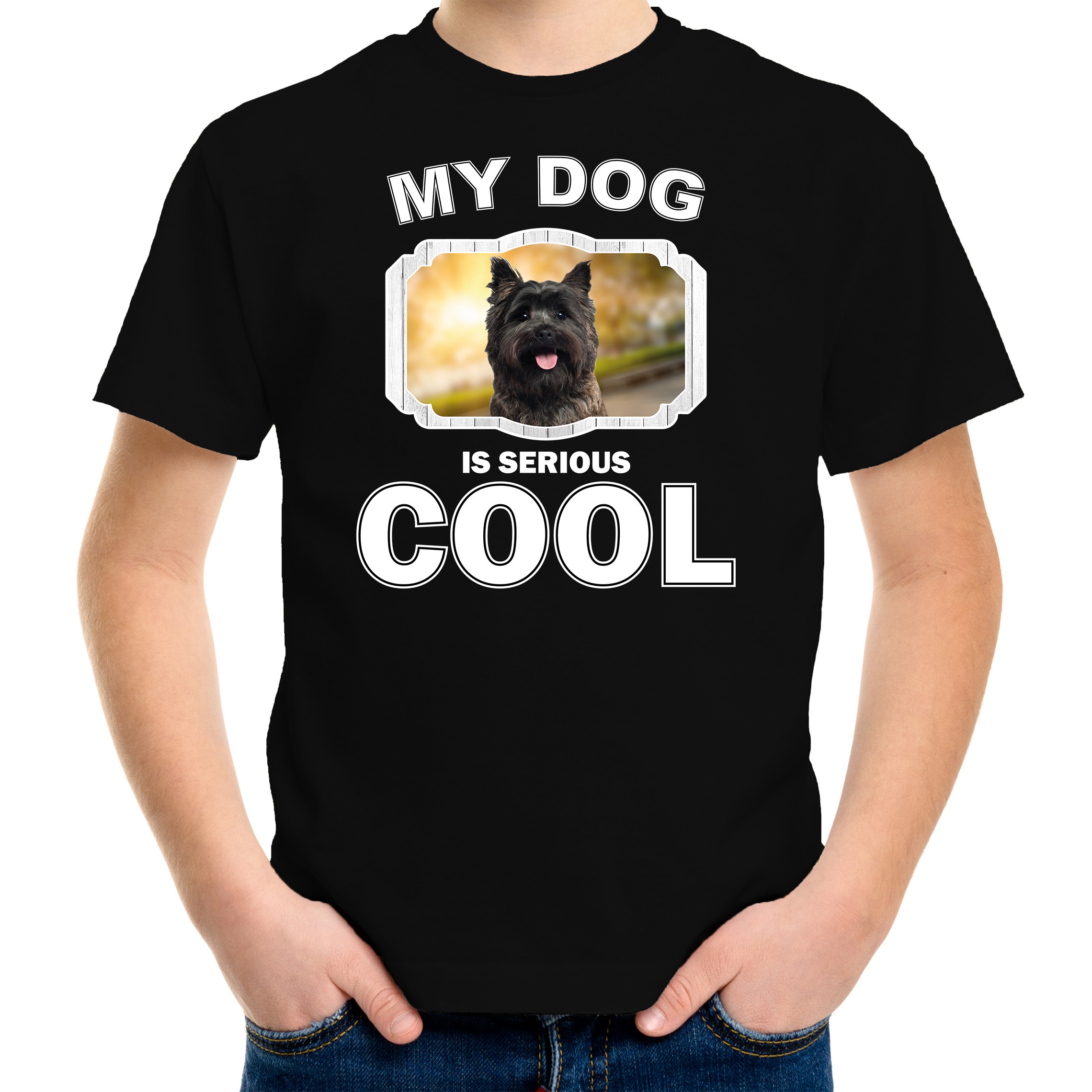Cairn terrier honden t-shirt my dog is serious cool zwart voor kinderen