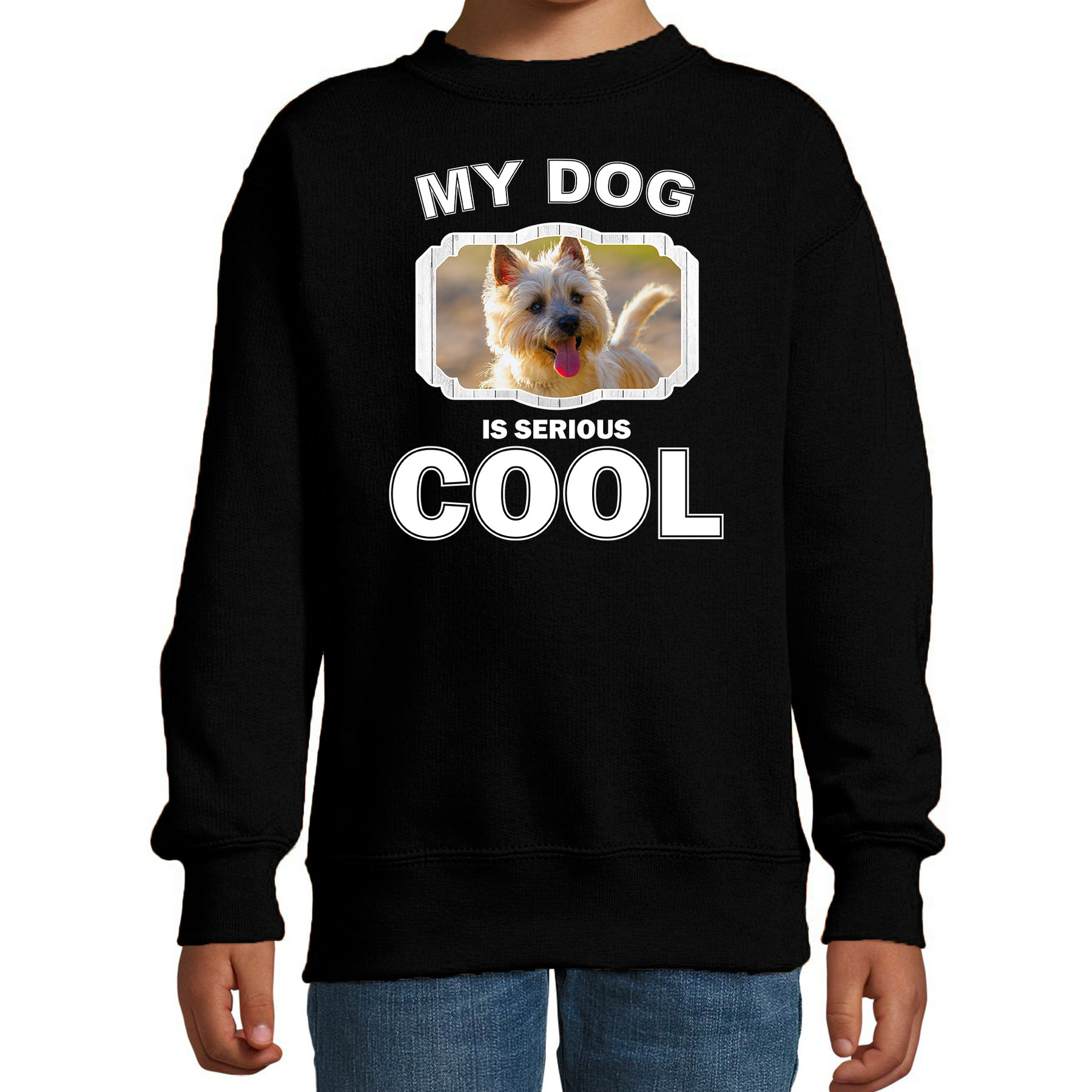 Cairn terrier honden trui-sweater my dog is serious cool zwart voor kinderen
