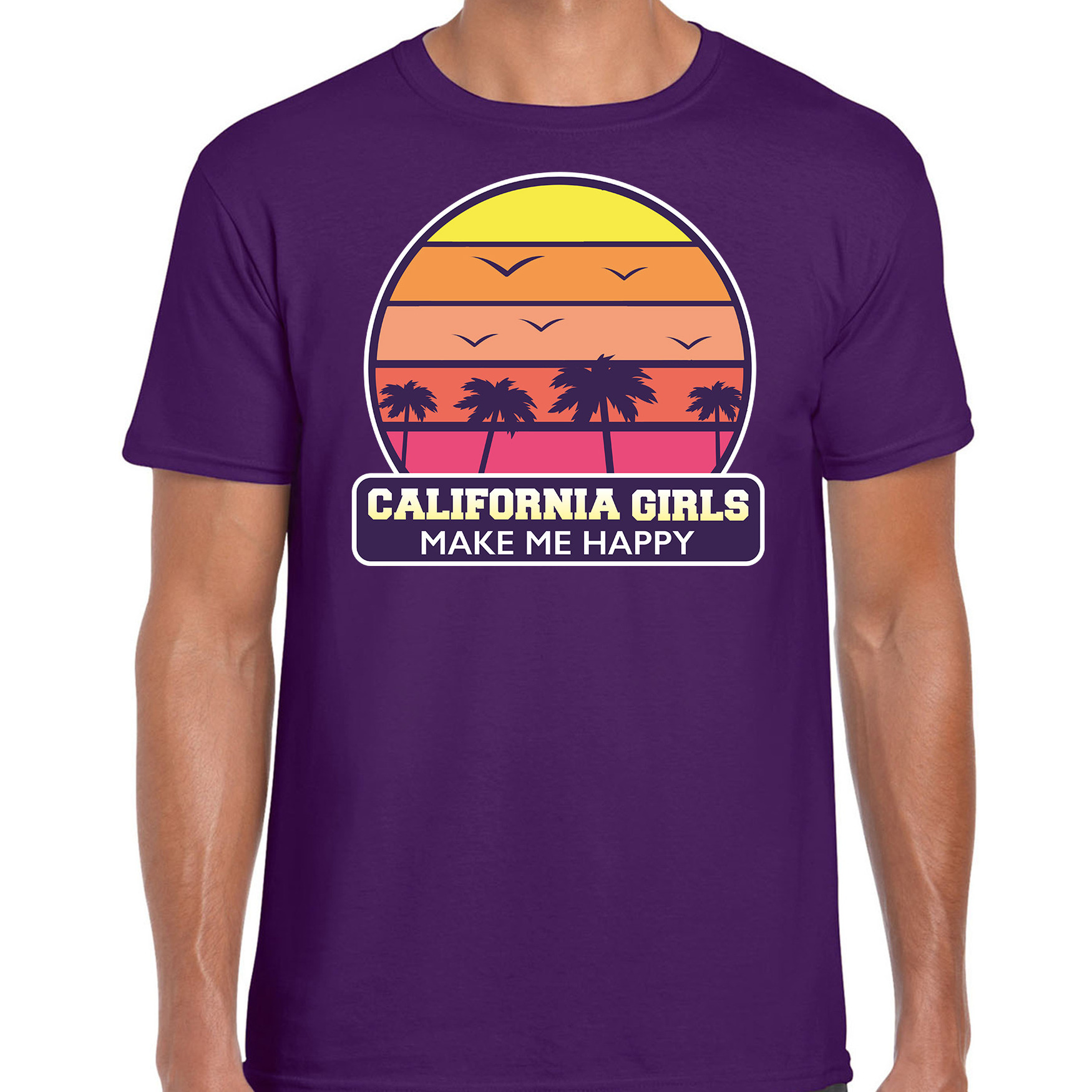 California girls zomer t-shirt-shirt California girls make me happy paars voor heren