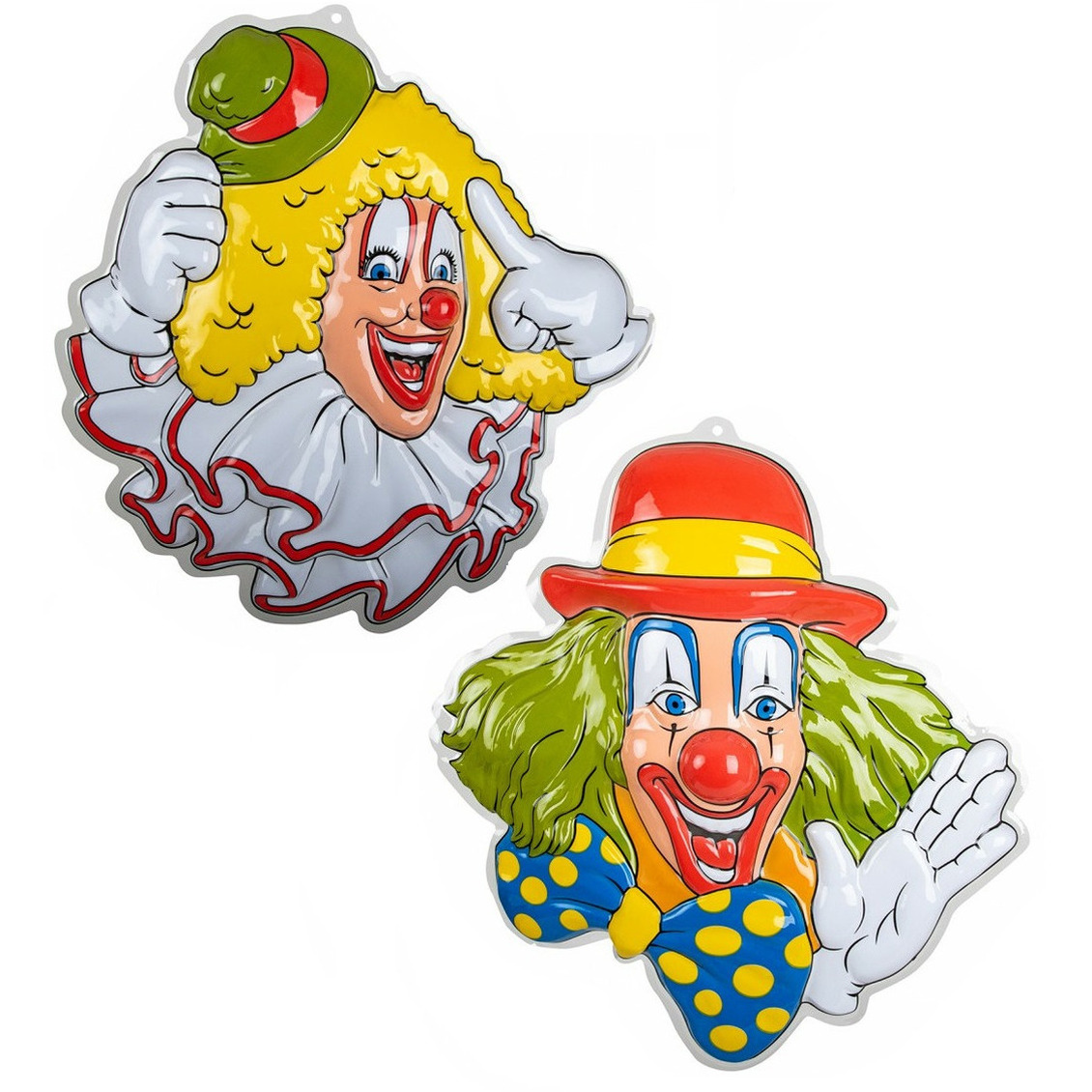 Carnaval-party decoratie borden 3x Clown hoofden wand-muur versiering 50 x 50 cm plastic