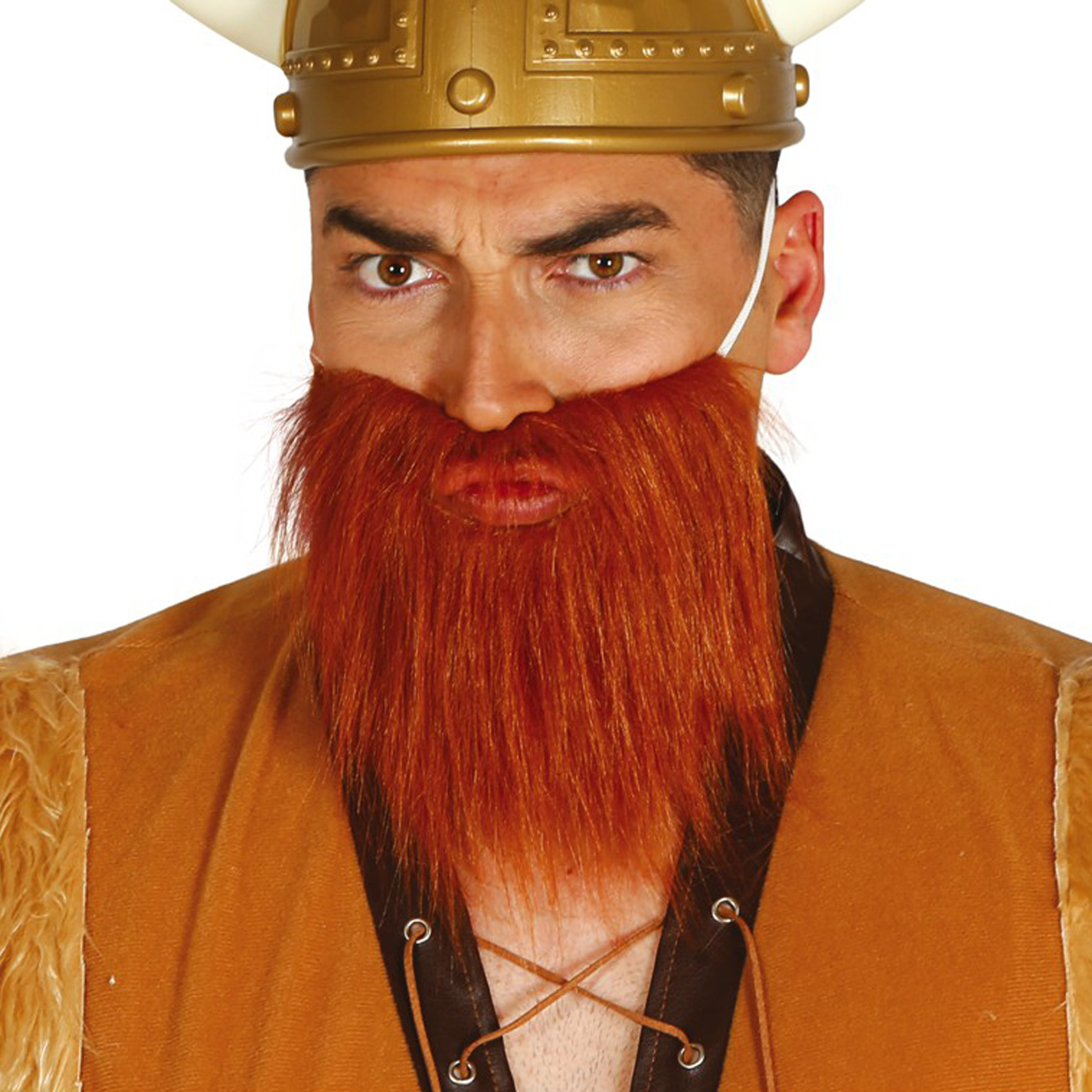 Carnaval-verkleed accessoires baard half lang roodbruin aan elastiek