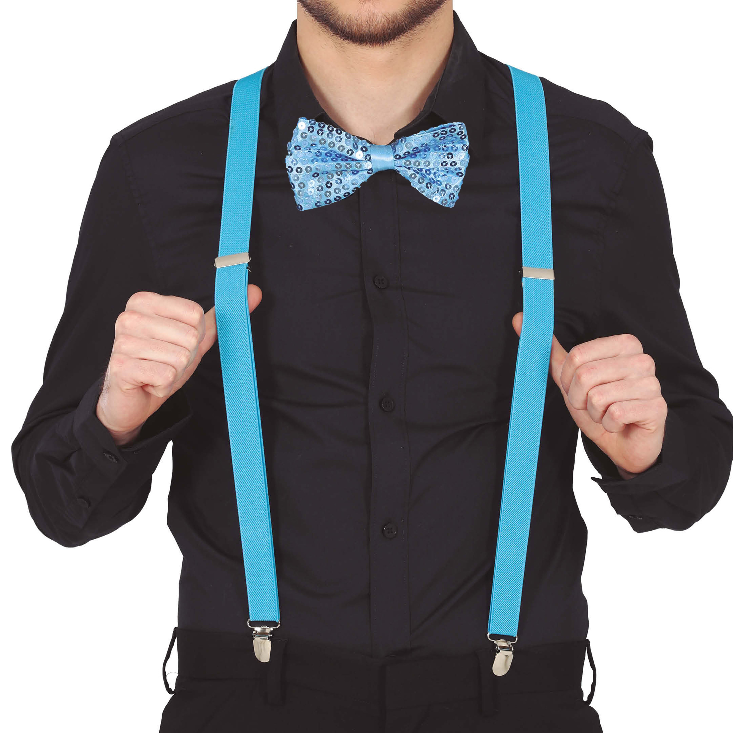 Carnaval verkleed bretels en strikje - blauw - volwassenen - verkleed accessoires -