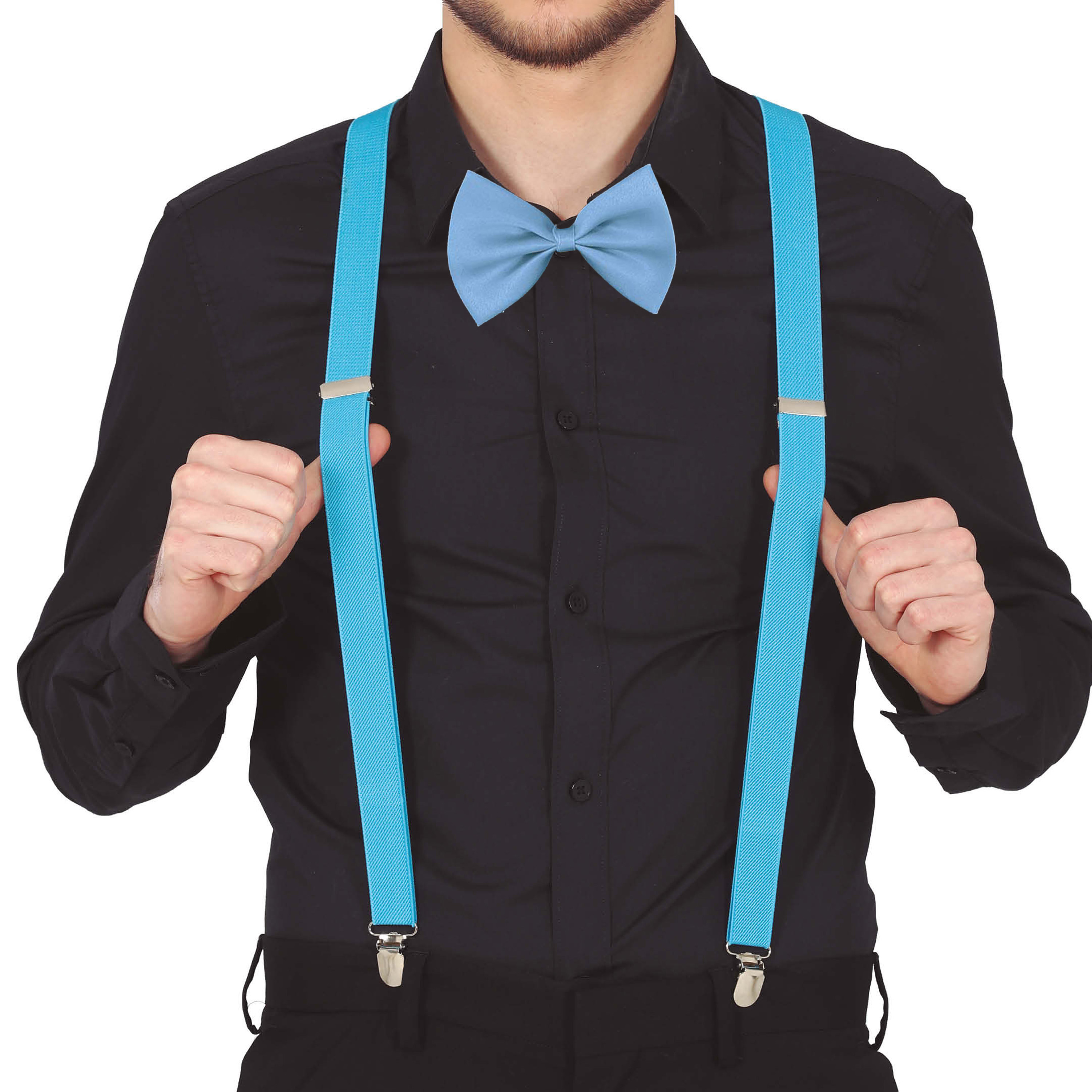 Carnaval verkleed bretels en strikje - blauw - volwassenen - verkleed accessoires -
