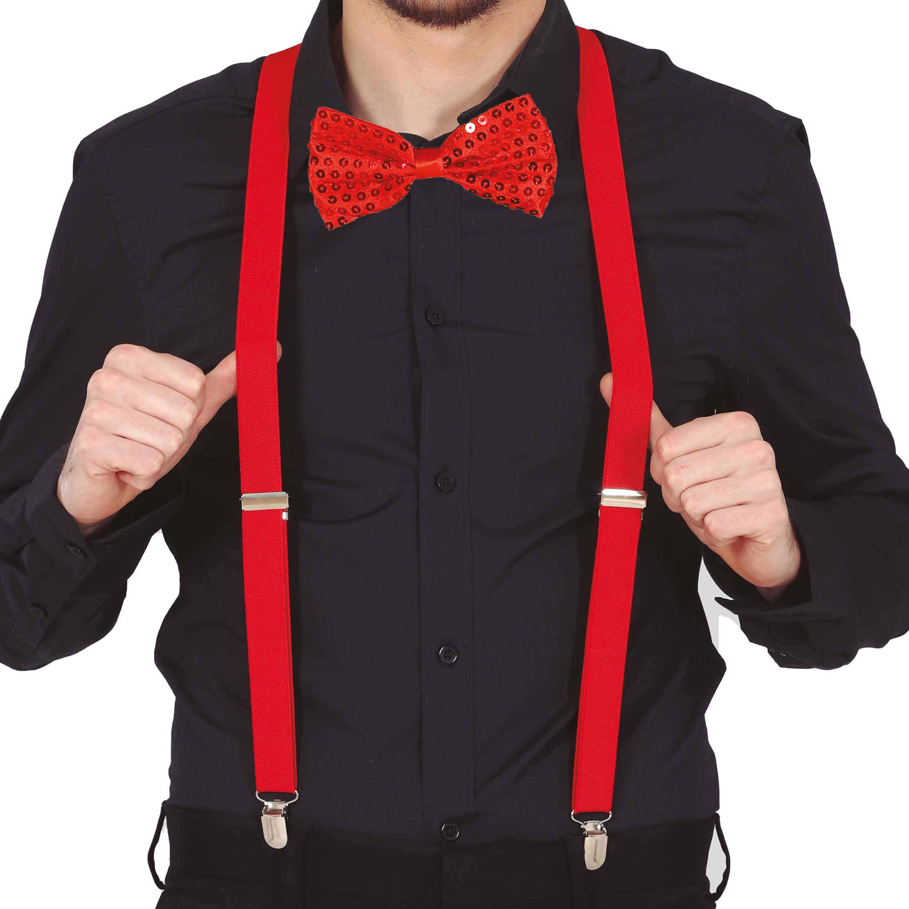 Carnaval verkleed bretels en strikje - rood - volwassenen - verkleed accessoires -